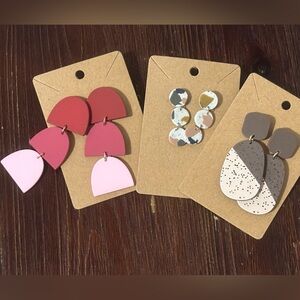 3 Handcrafted clay polymer earrings post back Lightweight unique hypoallergenic